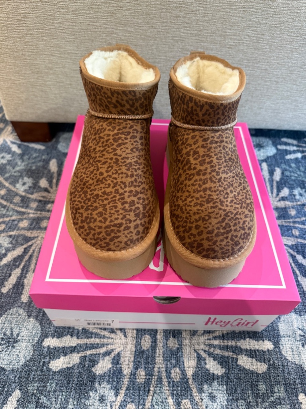Hey Girl Leopard Print Faux Fur Lined Ankle Booties - Brown
